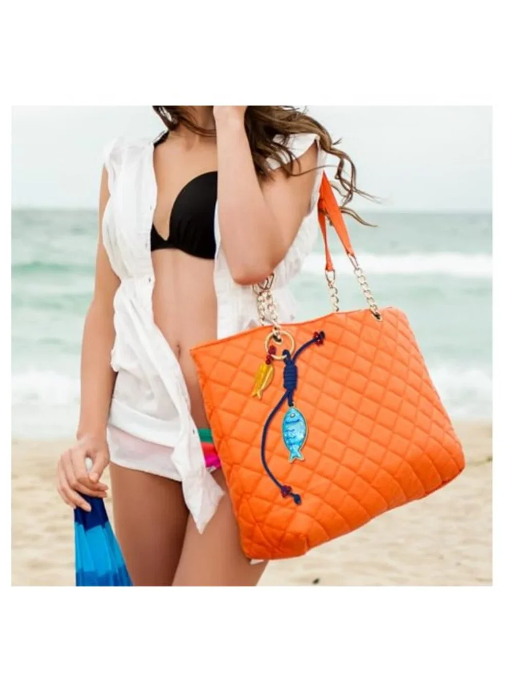 Resin Copper Fish Bag Charm Keychain Waterproof Purse Charm Tote Accessory